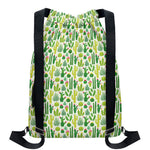 White Cactus Plant Pattern Print Drawstring Backpack