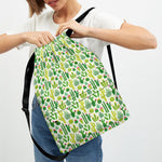 White Cactus Plant Pattern Print Drawstring Backpack