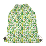 White Cactus Plant Pattern Print Drawstring Bag