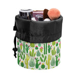 White Cactus Plant Pattern Print Drawstring Makeup Bag