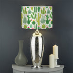 White Cactus Plant Pattern Print Drum Lamp Shade