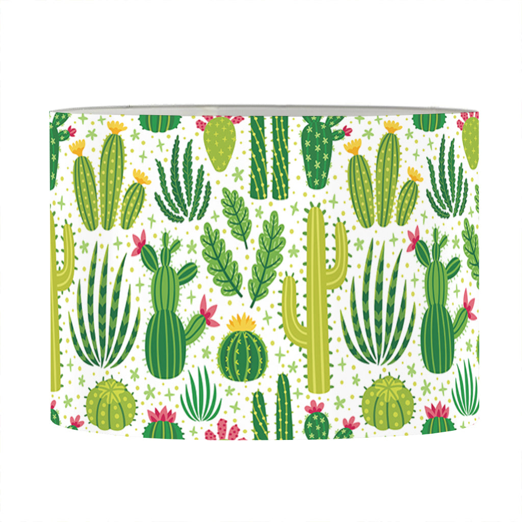 White Cactus Plant Pattern Print Drum Lamp Shade