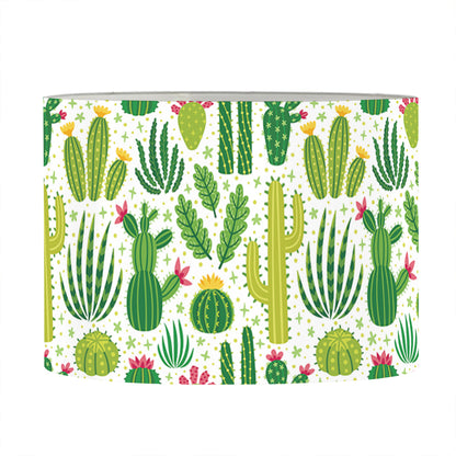White Cactus Plant Pattern Print Drum Lamp Shade