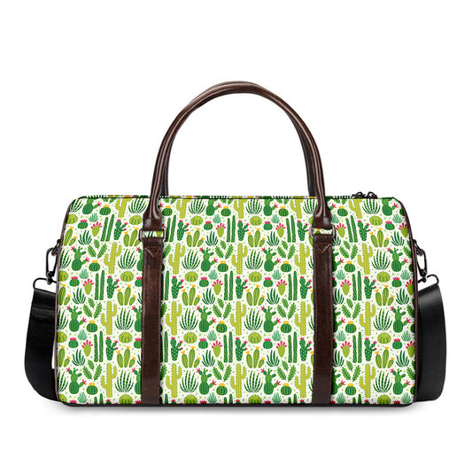 White Cactus Plant Pattern Print Duffle Bag
