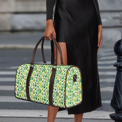 White Cactus Plant Pattern Print Duffle Bag