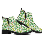 White Cactus Plant Pattern Print Flat Ankle Boots