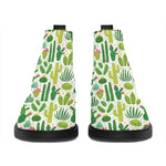 White Cactus Plant Pattern Print Flat Ankle Boots