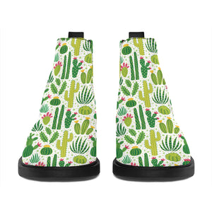 White Cactus Plant Pattern Print Flat Ankle Boots