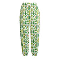 White Cactus Plant Pattern Print Fleece Lined Knit Pants