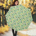 White Cactus Plant Pattern Print Foldable Umbrella