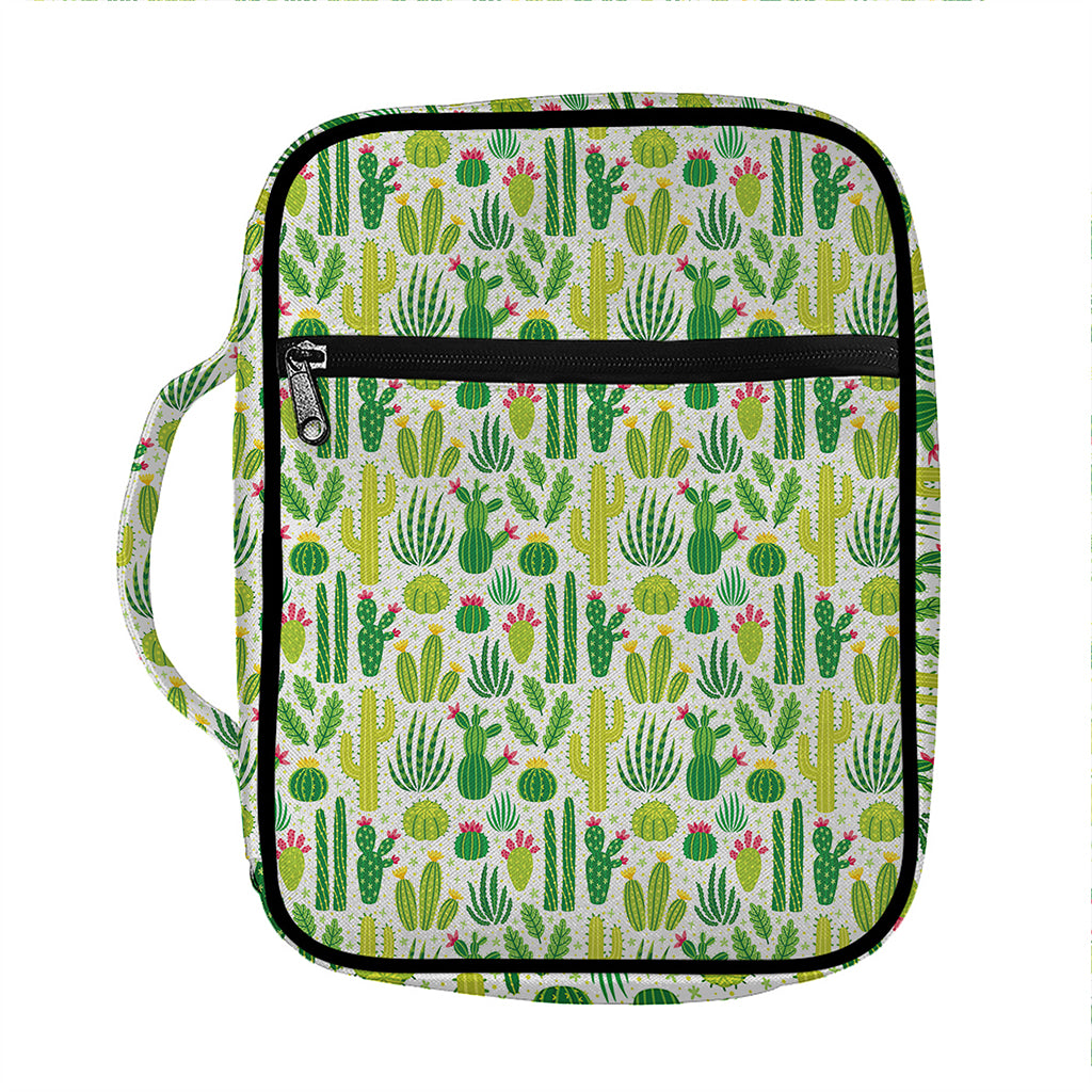 White Cactus Plant Pattern Print Front Pocket Bible Bag