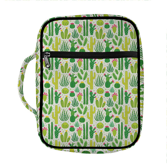 White Cactus Plant Pattern Print Front Pocket Bible Bag