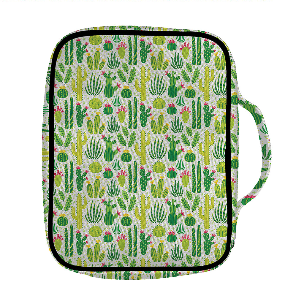White Cactus Plant Pattern Print Front Pocket Bible Bag