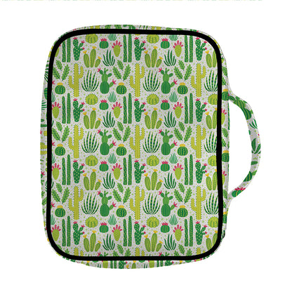 White Cactus Plant Pattern Print Front Pocket Bible Bag