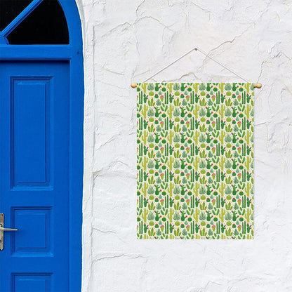 White Cactus Plant Pattern Print Garden Flag