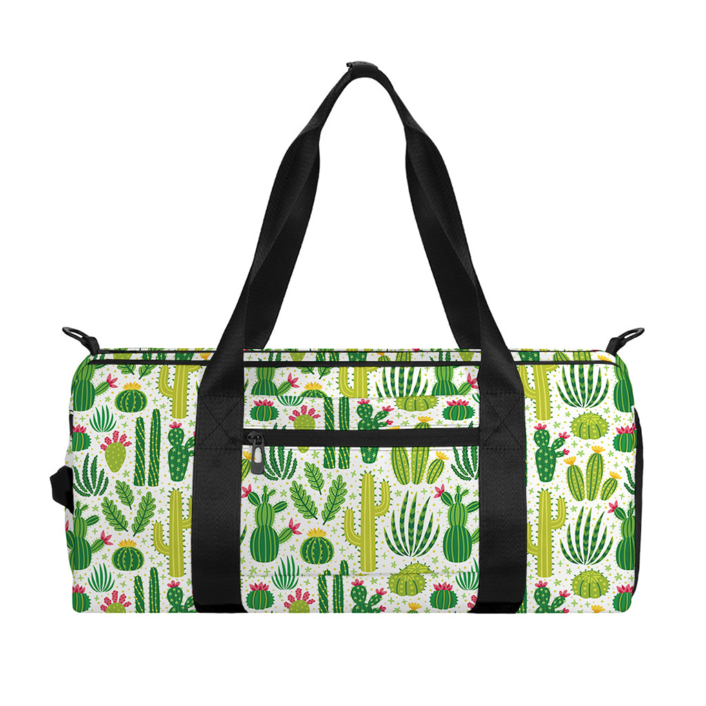 White Cactus Plant Pattern Print Gym Bag