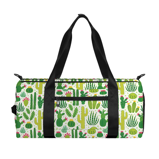White Cactus Plant Pattern Print Gym Bag