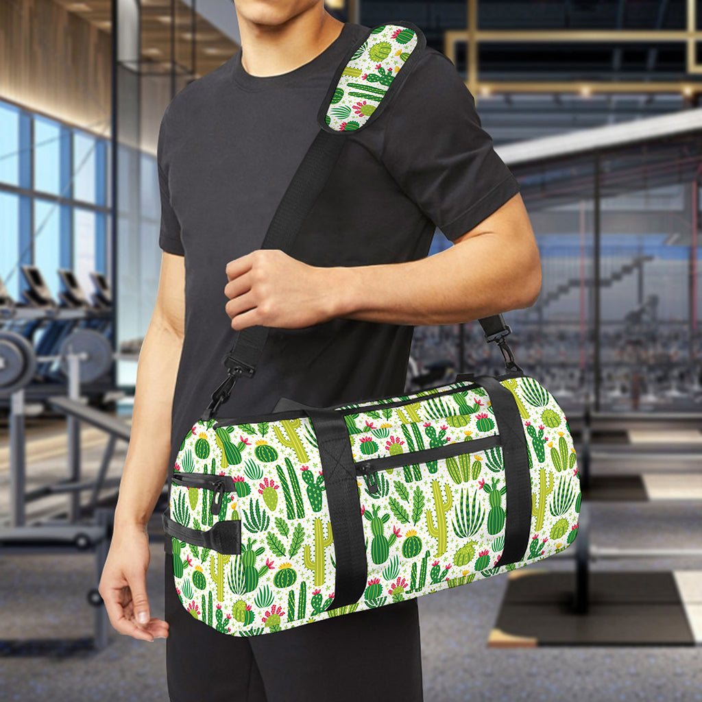 White Cactus Plant Pattern Print Gym Bag