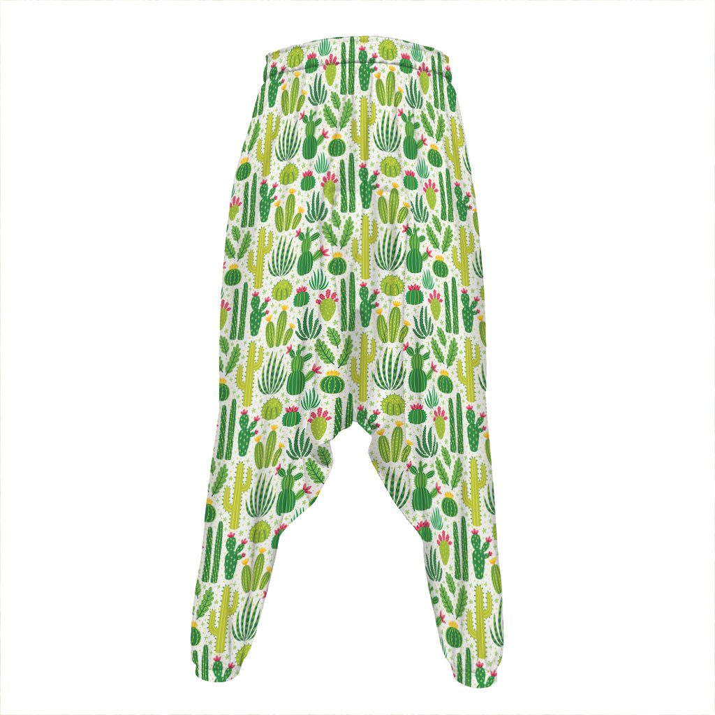 White Cactus Plant Pattern Print Hammer Pants