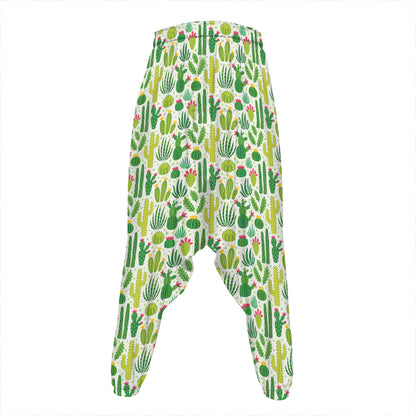 White Cactus Plant Pattern Print Hammer Pants