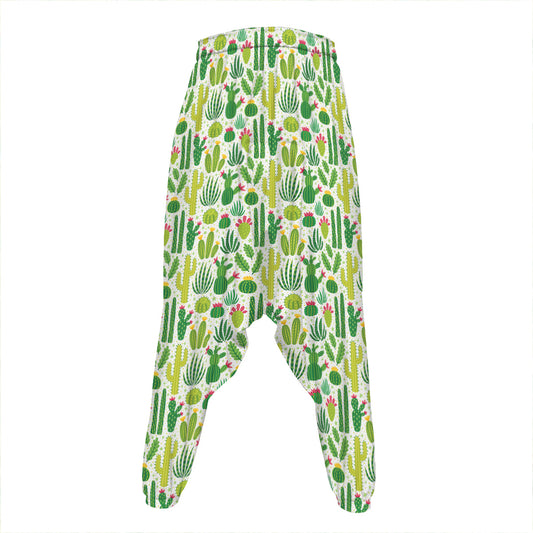 White Cactus Plant Pattern Print Hammer Pants