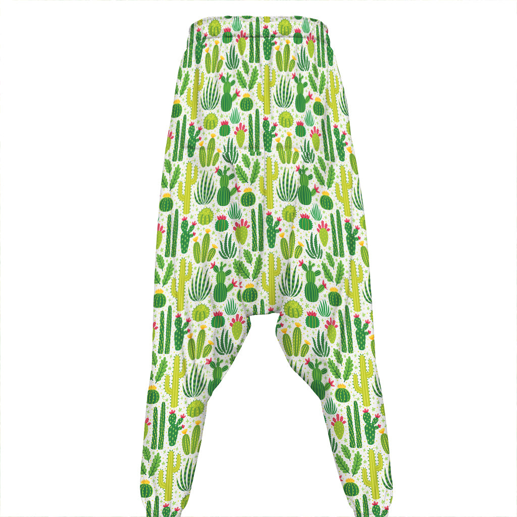 White Cactus Plant Pattern Print Hammer Pants
