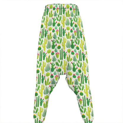 White Cactus Plant Pattern Print Hammer Pants