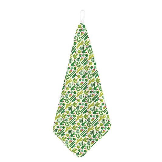 White Cactus Plant Pattern Print Hand Towel
