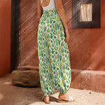 White Cactus Plant Pattern Print Harem Pants