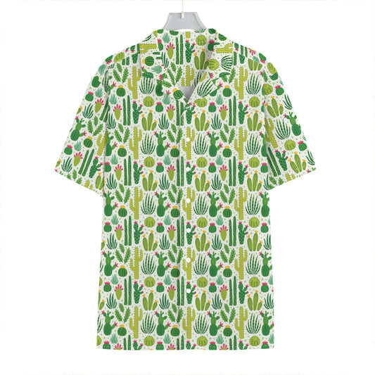 White Cactus Plant Pattern Print Hawaiian Shirt