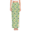 White Cactus Plant Pattern Print High Slit Maxi Skirt