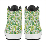 White Cactus Plant Pattern Print High Top Leather Sneakers