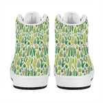 White Cactus Plant Pattern Print High Top Leather Sneakers