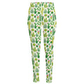 White Cactus Plant Pattern Print High-Waisted Pocket Leggings