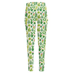 White Cactus Plant Pattern Print High-Waisted Pocket Leggings
