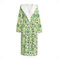 White Cactus Plant Pattern Print Hooded Bathrobe