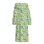 White Cactus Plant Pattern Print Hooded Bathrobe