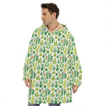 White Cactus Plant Pattern Print Hoodie Blanket