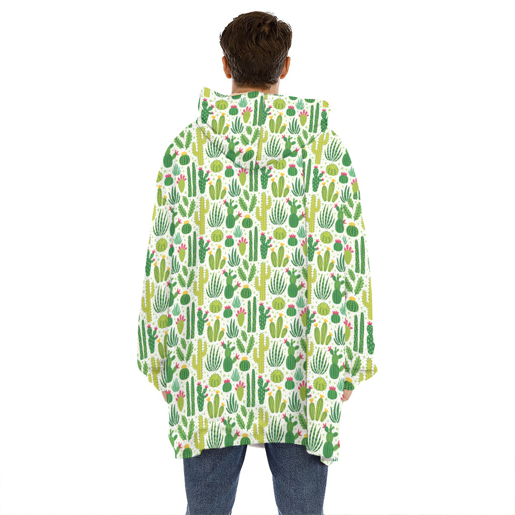 White Cactus Plant Pattern Print Hoodie Blanket