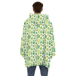 White Cactus Plant Pattern Print Hoodie Blanket