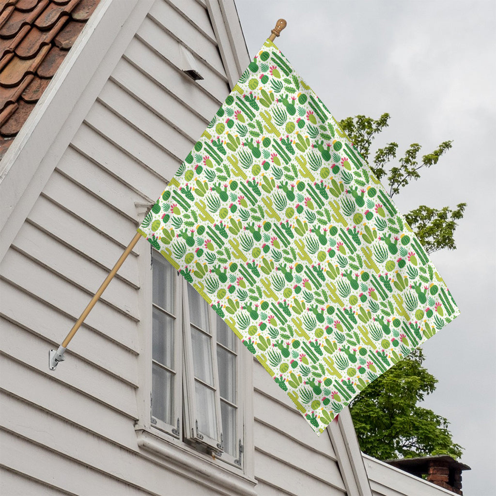 White Cactus Plant Pattern Print House Flag