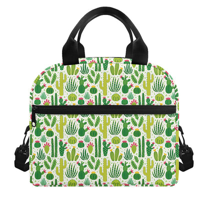 White Cactus Plant Pattern Print Insulated Lunch Bag