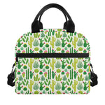 White Cactus Plant Pattern Print Insulated Lunch Bag