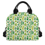 White Cactus Plant Pattern Print Insulated Lunch Bag