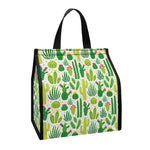 White Cactus Plant Pattern Print Insulated Lunch Tote
