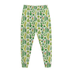 White Cactus Plant Pattern Print Jogger Pants