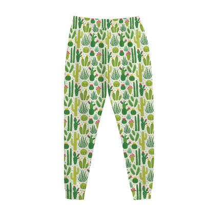 White Cactus Plant Pattern Print Jogger Pants