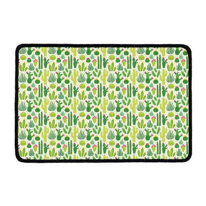White Cactus Plant Pattern Print Kitchen Mat