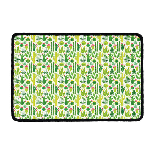 White Cactus Plant Pattern Print Kitchen Mat