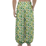 White Cactus Plant Pattern Print Lantern Pants
